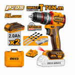 Aku udarna bušilica Ingco 20V 2x2.0Ah CIDLI20768E – 76Nm, Brushless motor i 3 godine garancije