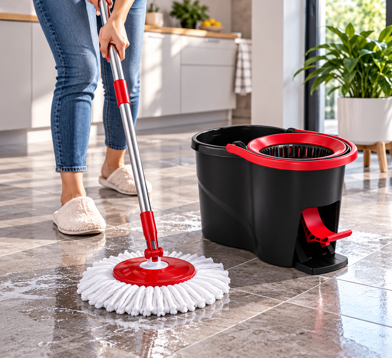 Spin Mop rotirajući džoger sa kantom KO-60 Spin Mop rotirajući džoger sa kantom i pedalom za ceđenje krpe od mikrovlakana